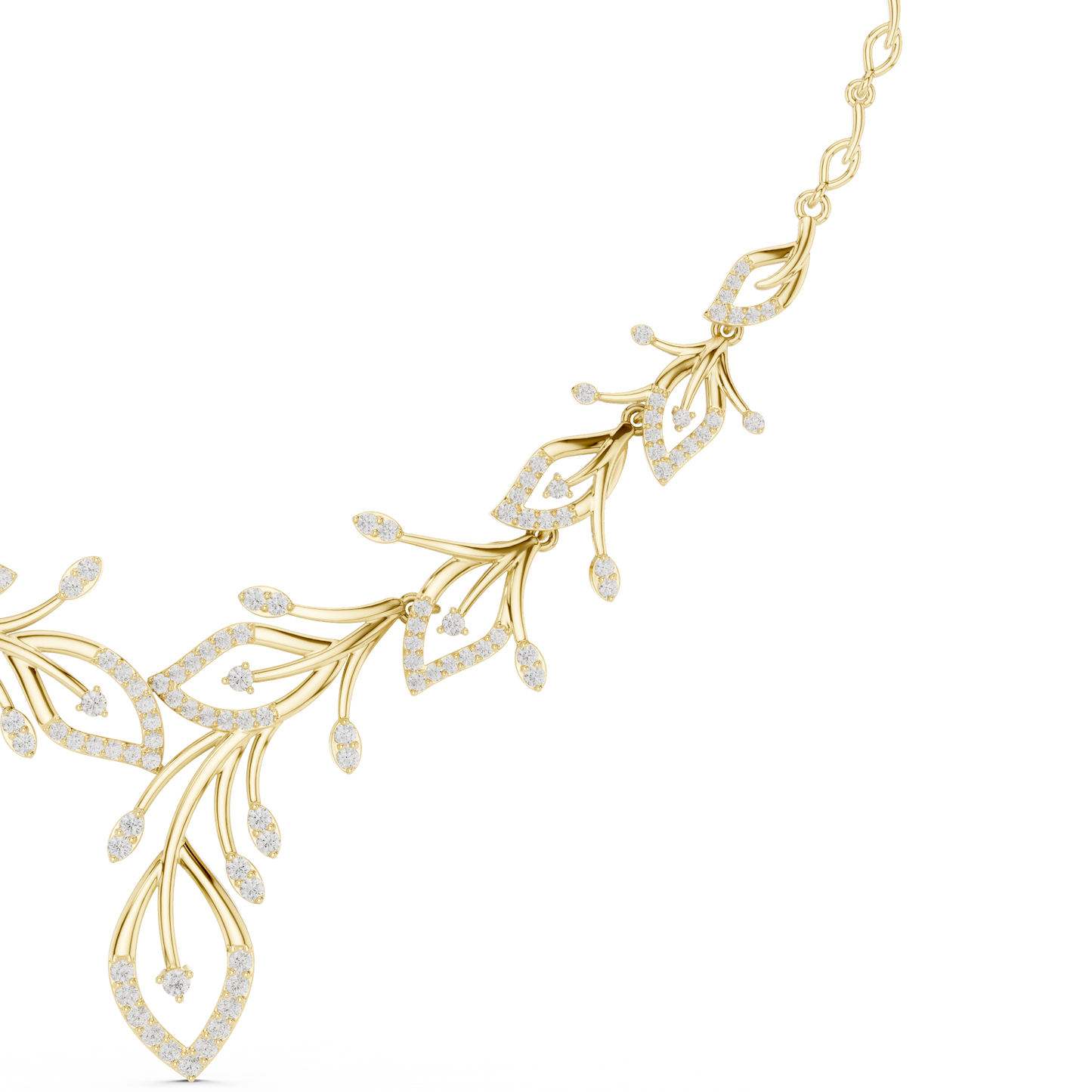 2.37ctw Yellow Gold Diamond Vine Necklace | Leaf Pendant Floral Bridal Jewelry