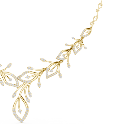 2.37ctw Yellow Gold Diamond Vine Necklace | Leaf Pendant Floral Bridal Jewelry