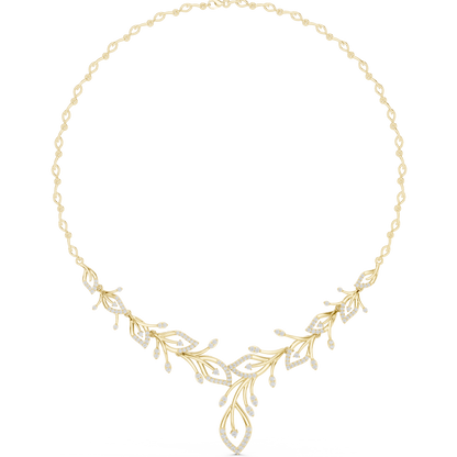 2.37ctw Yellow Gold Diamond Vine Necklace | Leaf Pendant Floral Bridal Jewelry