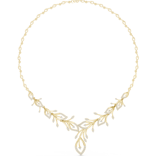 2.37ctw Yellow Gold Diamond Vine Necklace | Leaf Pendant Floral Bridal Jewelry