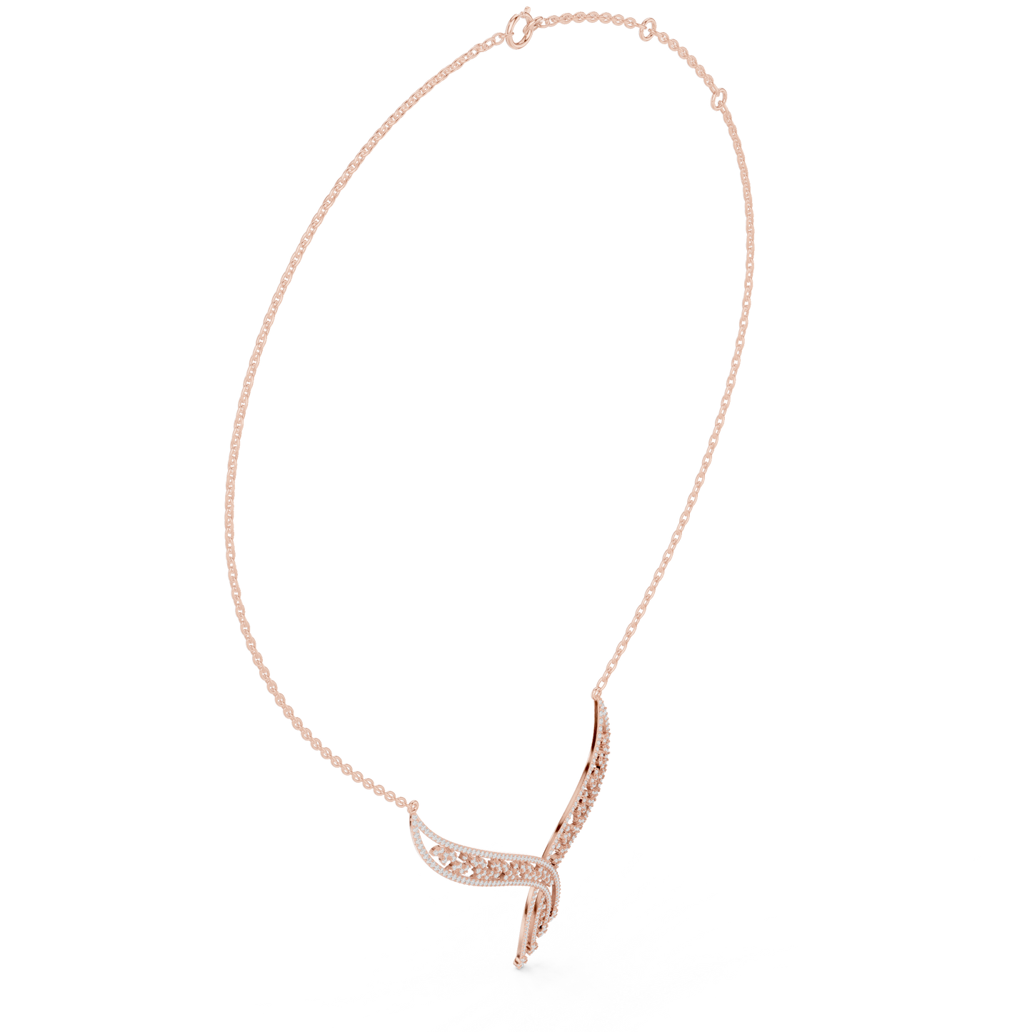 1.51ctw Solid Gold Leaf Filigree Bypass V-Shape Drop Pendant Necklace