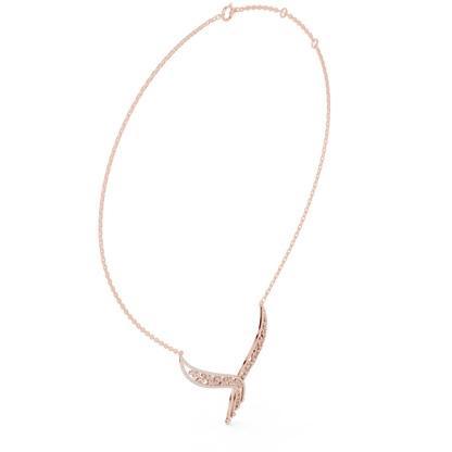 1.51ctw Solid Gold Leaf Filigree Bypass V-Shape Drop Pendant Necklace