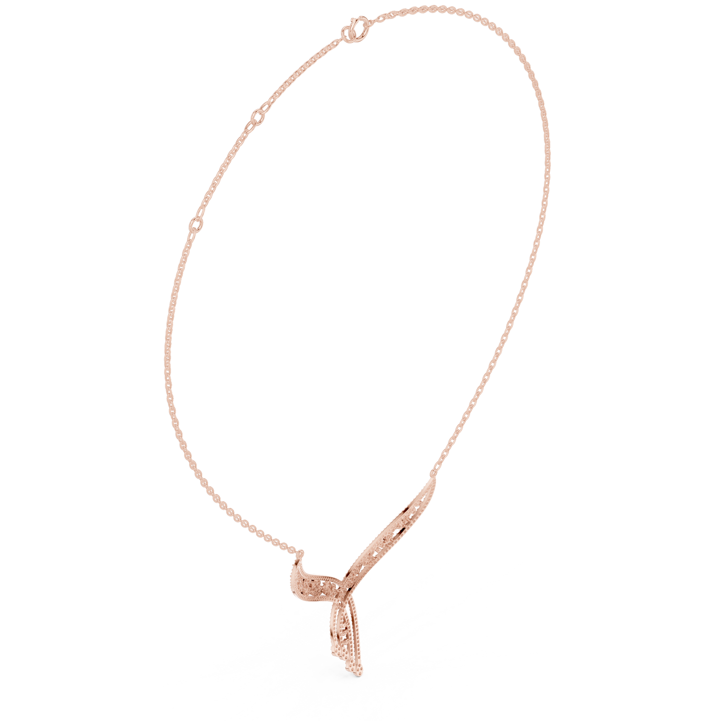 1.51ctw Solid Gold Leaf Filigree Bypass V-Shape Drop Pendant Necklace
