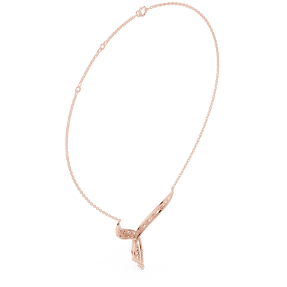 1.51ctw Solid Gold Leaf Filigree Bypass V-Shape Drop Pendant Necklace