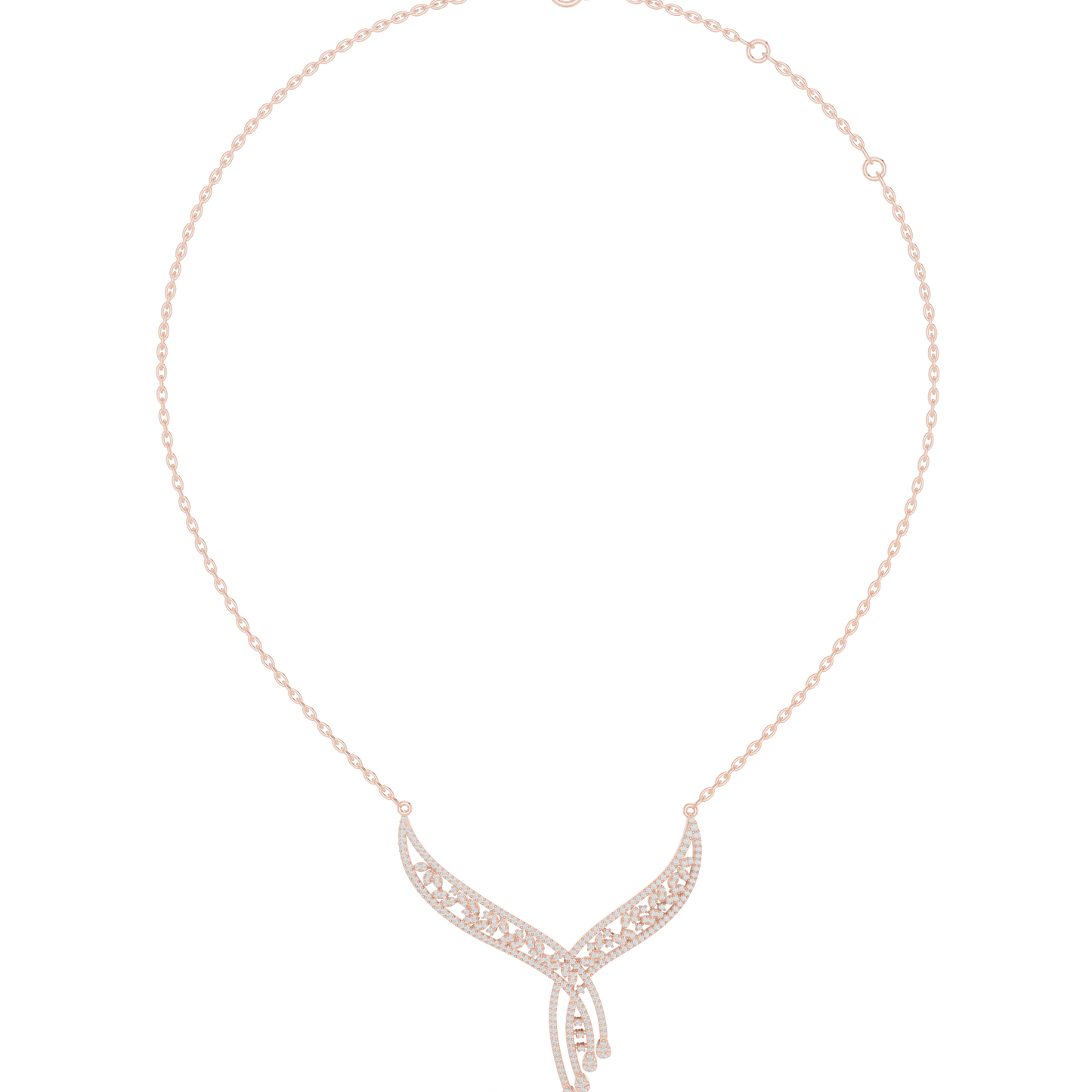 1.51ctw Solid Gold Leaf Filigree Bypass V-Shape Drop Pendant Necklace