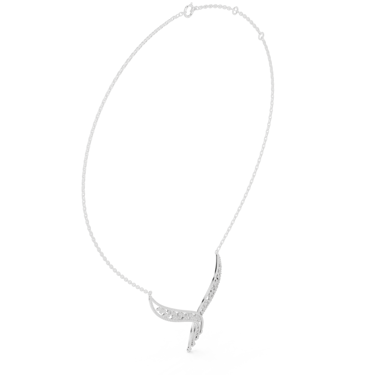 1.51ctw Solid Gold Leaf Filigree Bypass V-Shape Drop Pendant Necklace