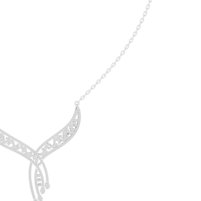 1.51ctw Solid Gold Leaf Filigree Bypass V-Shape Drop Pendant Necklace