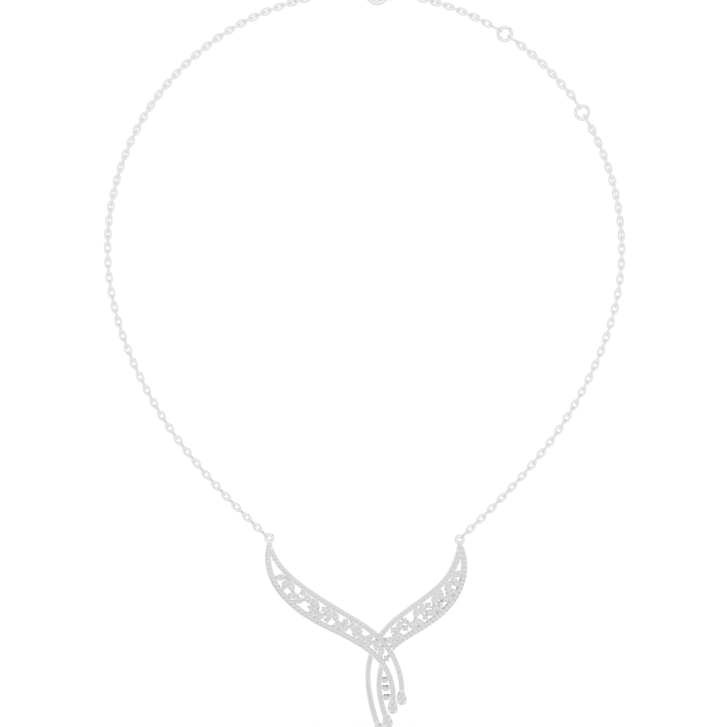 1.51ctw Solid Gold Leaf Filigree Bypass V-Shape Drop Pendant Necklace