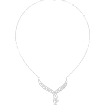 1.51ctw Solid Gold Leaf Filigree Bypass V-Shape Drop Pendant Necklace