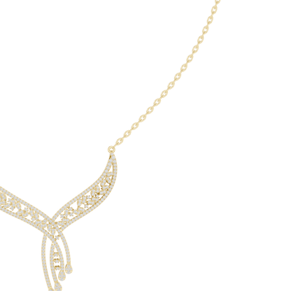 1.51ctw Solid Gold Leaf Filigree Bypass V-Shape Drop Pendant Necklace