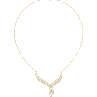 1.51ctw Solid Gold Leaf Filigree Bypass V-Shape Drop Pendant Necklace