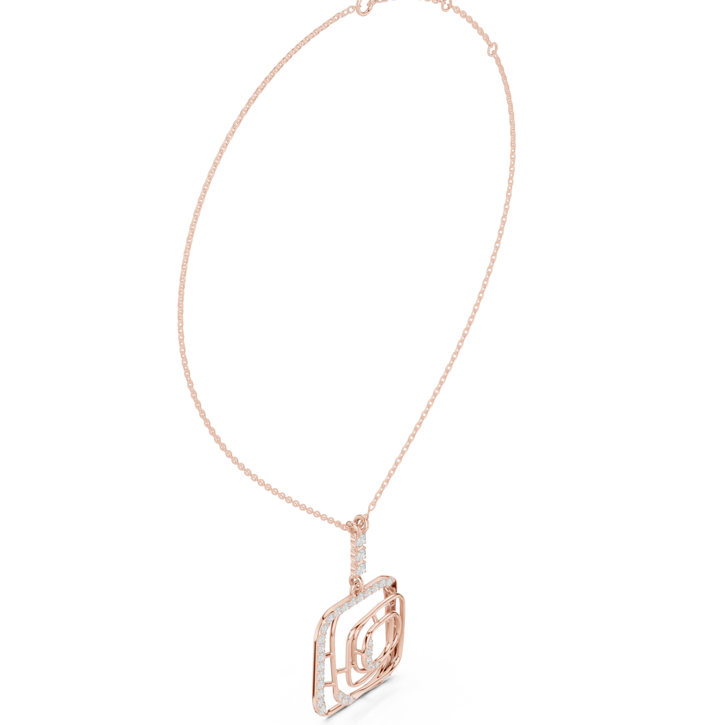 0.47ctw Solid Gold Abstract Square Maze Pendant Diamond Accent Necklace