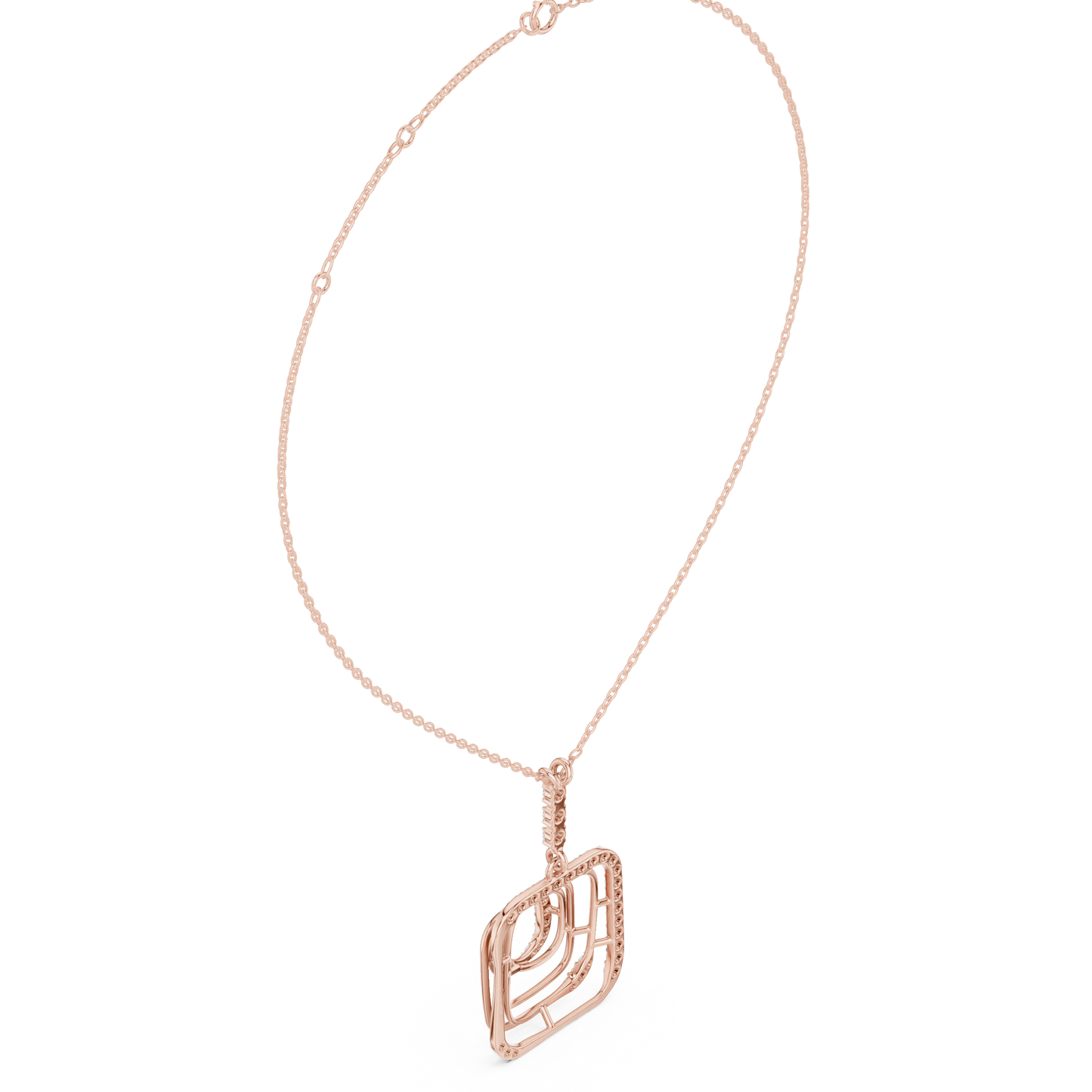 0.47ctw Solid Gold Abstract Square Maze Pendant Diamond Accent Necklace