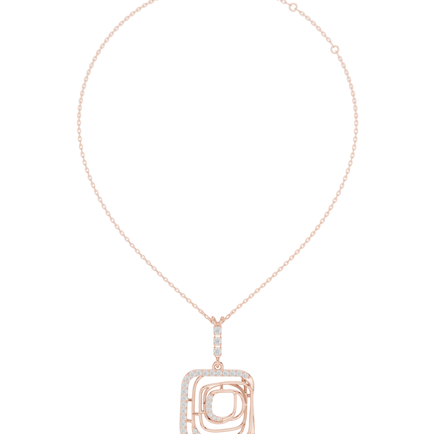 0.47ctw Solid Gold Abstract Square Maze Pendant Diamond Accent Necklace