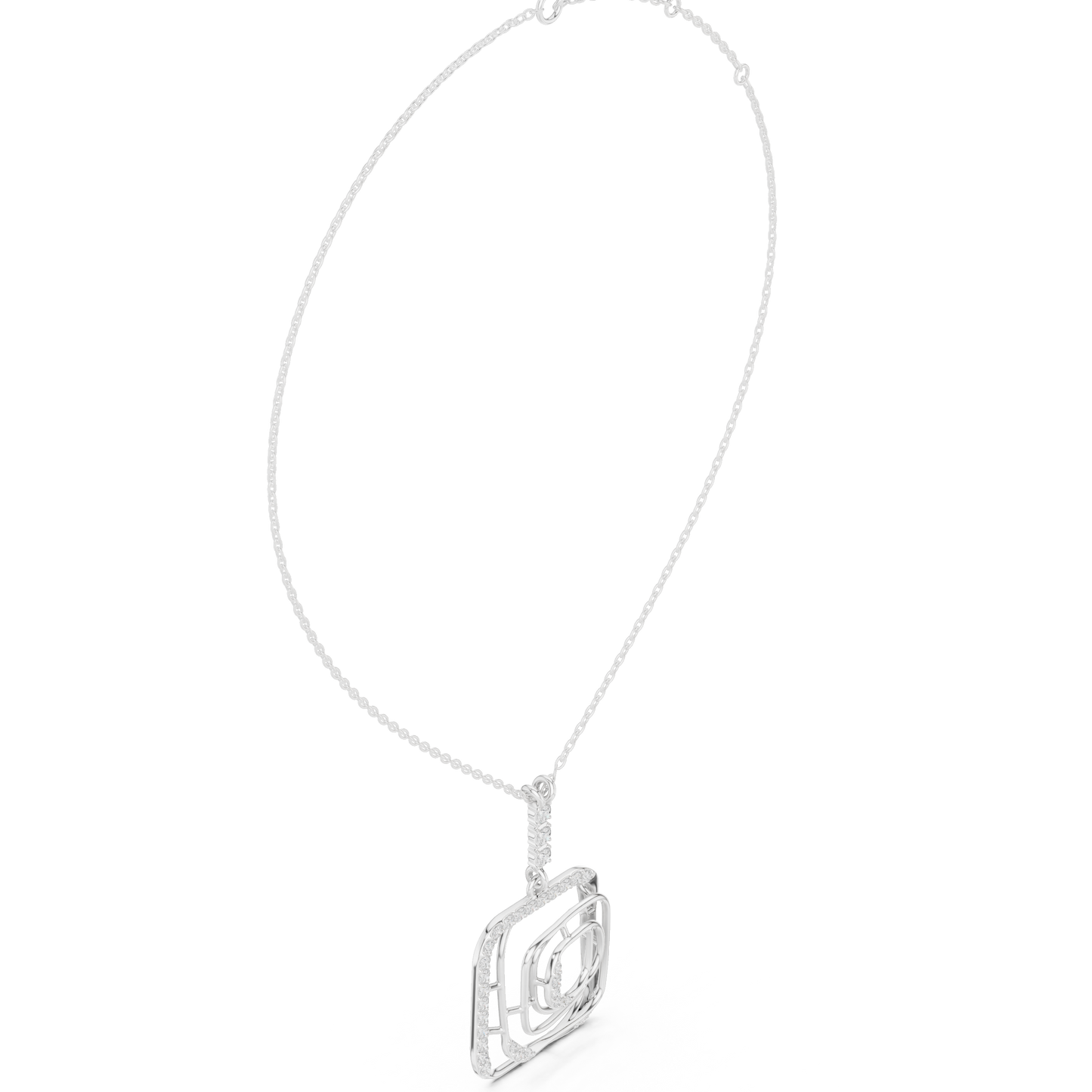 0.47ctw Solid Gold Abstract Square Maze Pendant Diamond Accent Necklace