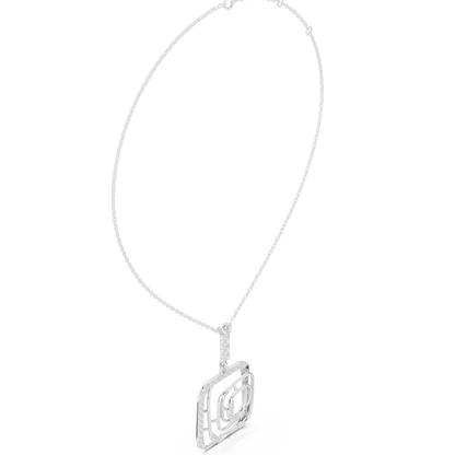 0.47ctw Solid Gold Abstract Square Maze Pendant Diamond Accent Necklace