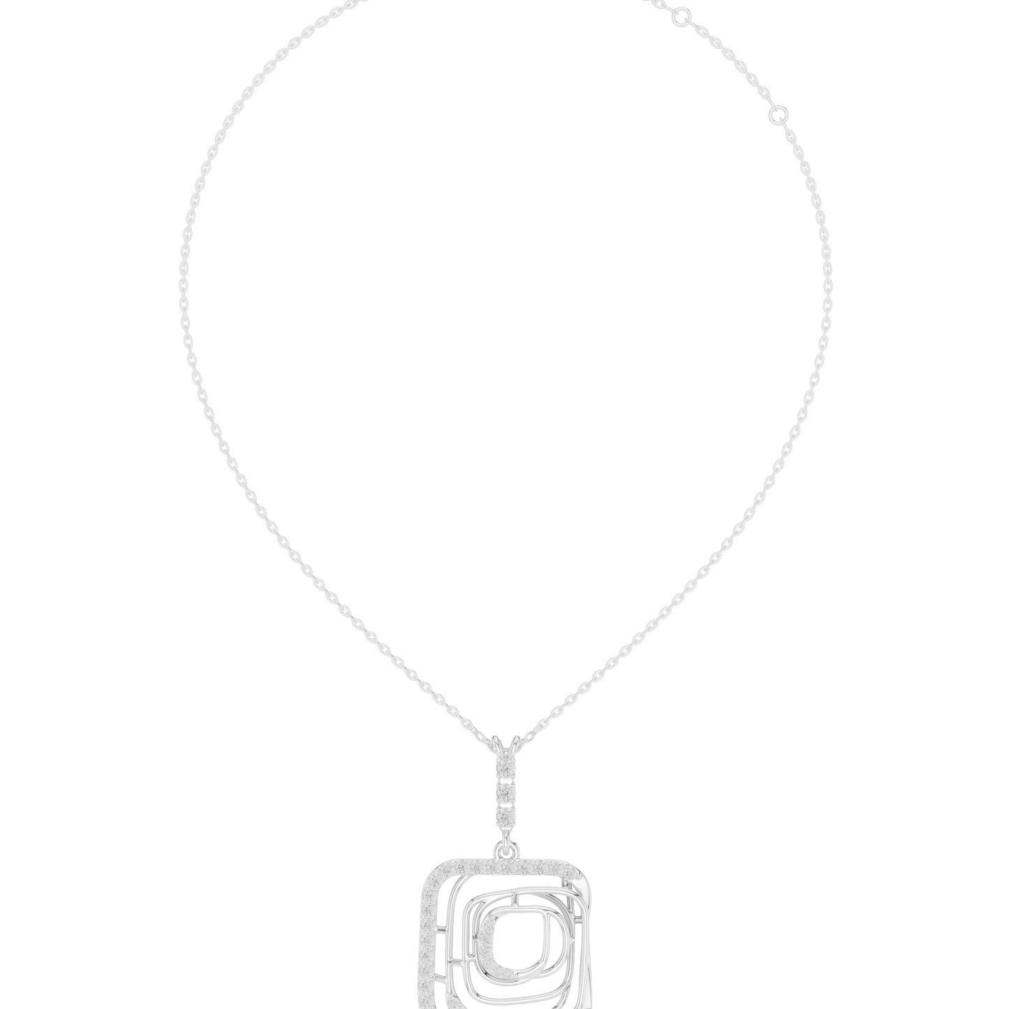 0.47ctw Solid Gold Abstract Square Maze Pendant Diamond Accent Necklace