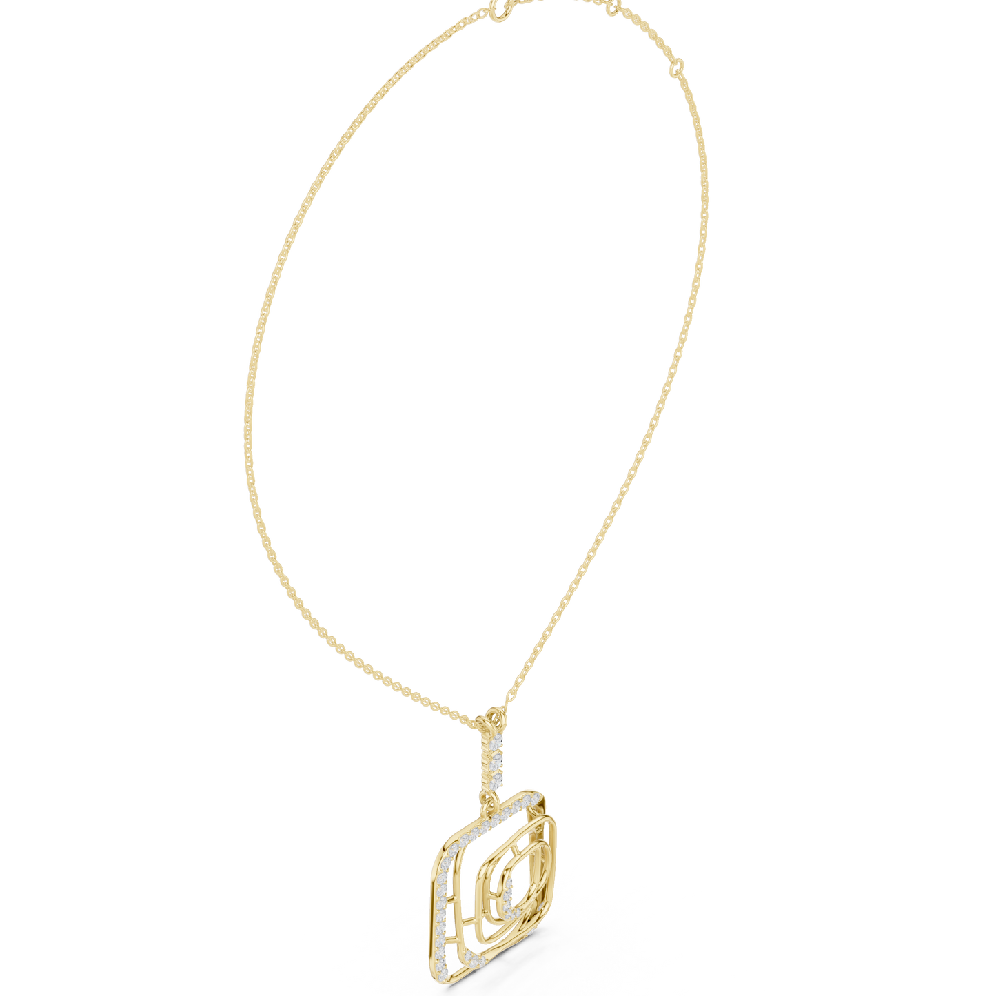0.47ctw Solid Gold Abstract Square Maze Pendant Diamond Accent Necklace