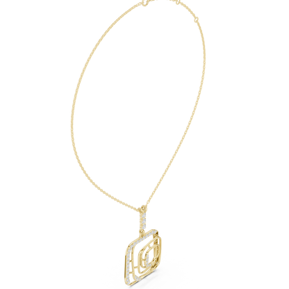 0.47ctw Solid Gold Abstract Square Maze Pendant Diamond Accent Necklace