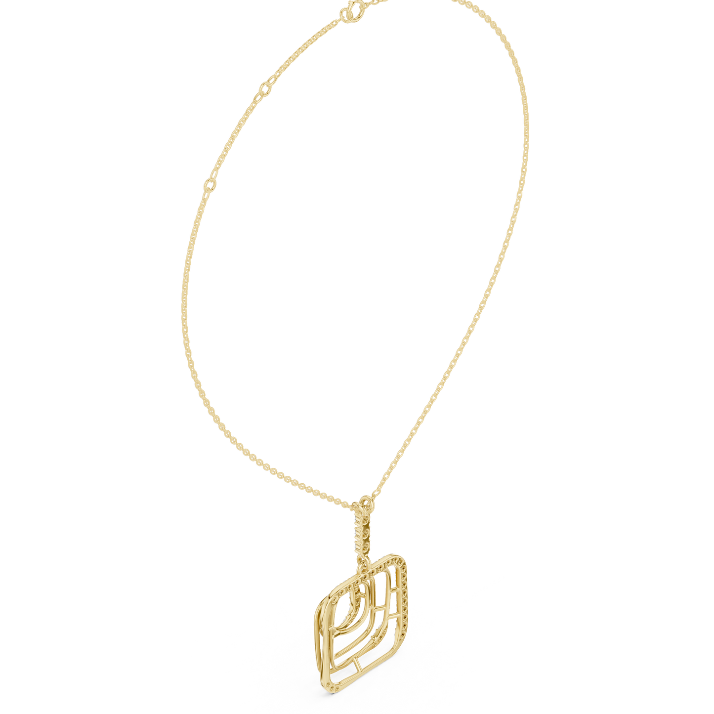 0.47ctw Solid Gold Abstract Square Maze Pendant Diamond Accent Necklace