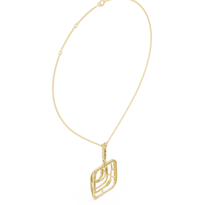 0.47ctw Solid Gold Abstract Square Maze Pendant Diamond Accent Necklace