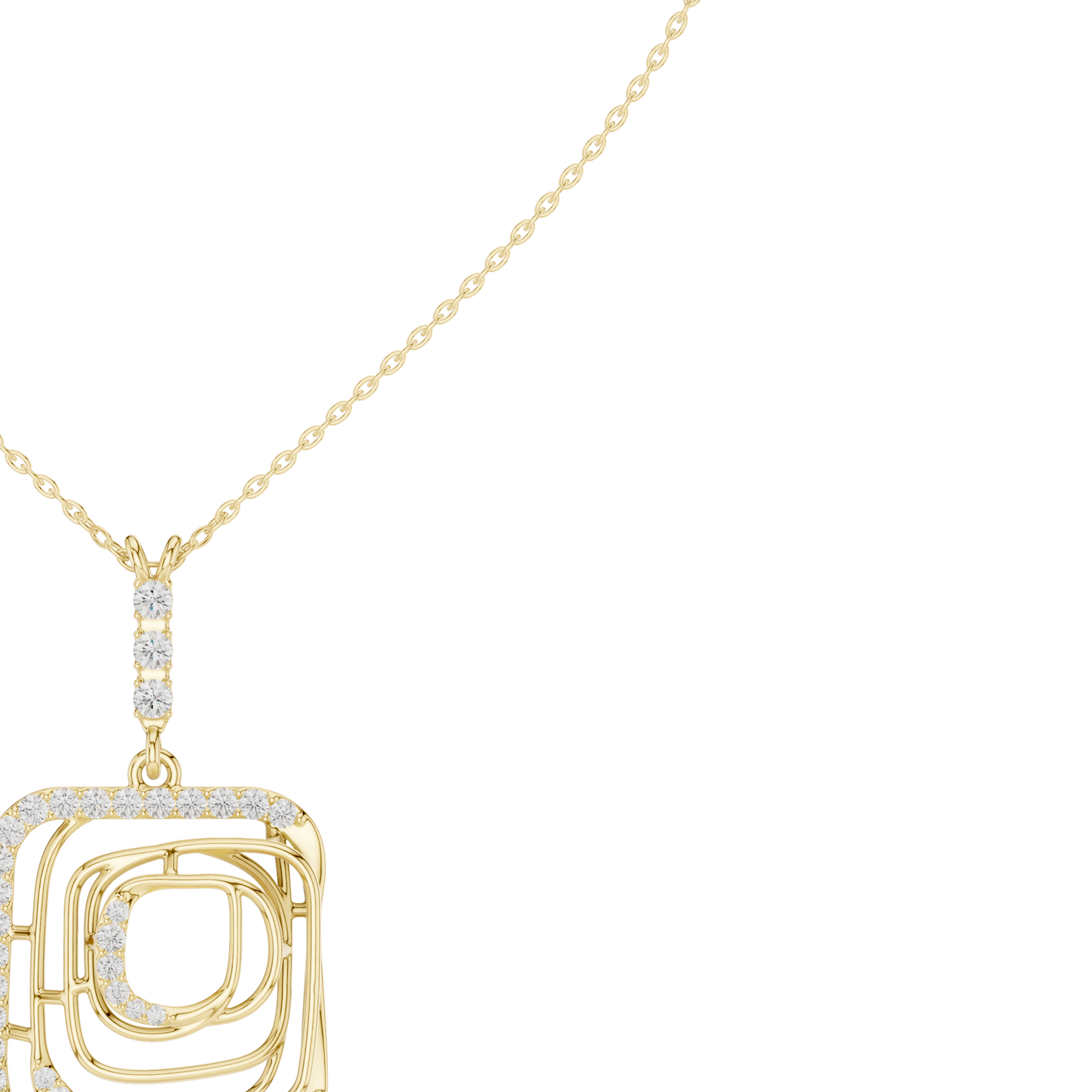0.47ctw Solid Gold Abstract Square Maze Pendant Diamond Accent Necklace