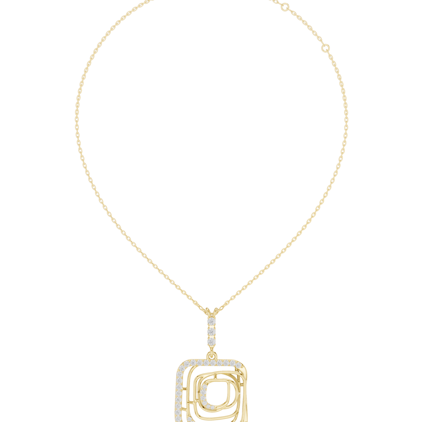 0.47ctw Solid Gold Abstract Square Maze Pendant Diamond Accent Necklace