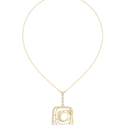 0.47ctw Solid Gold Abstract Square Maze Pendant Diamond Accent Necklace