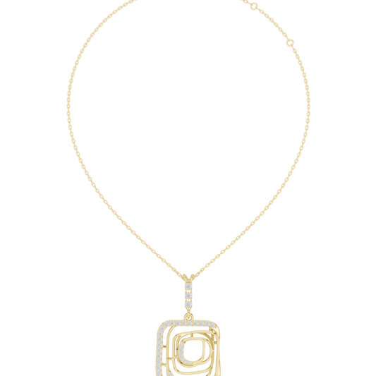 0.47ctw Solid Gold Abstract Square Maze Pendant Diamond Accent Necklace