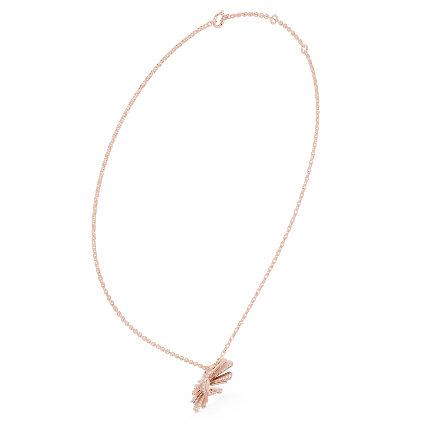 0.30ctw Solid Gold Celestial Sunburst Pendant Art Deco Fan Necklace