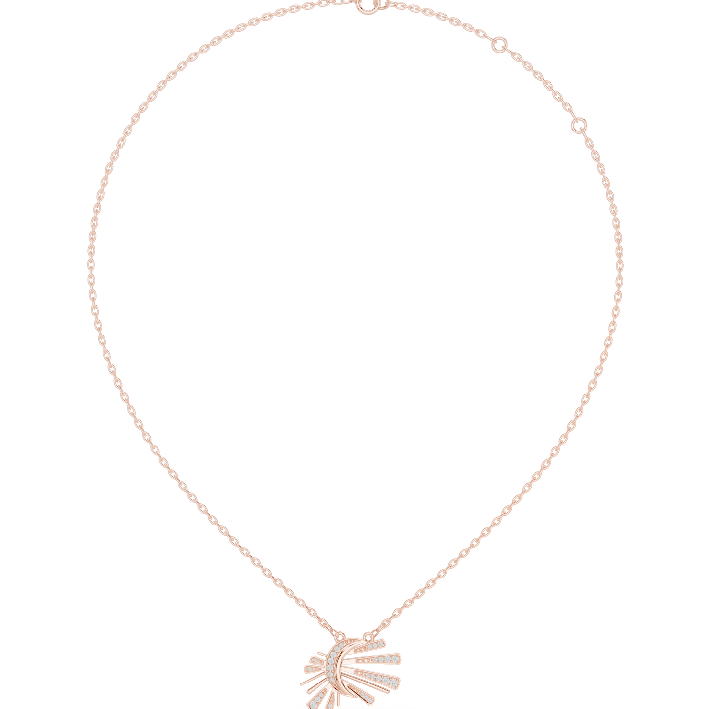 0.30ctw Solid Gold Celestial Sunburst Pendant Art Deco Fan Necklace