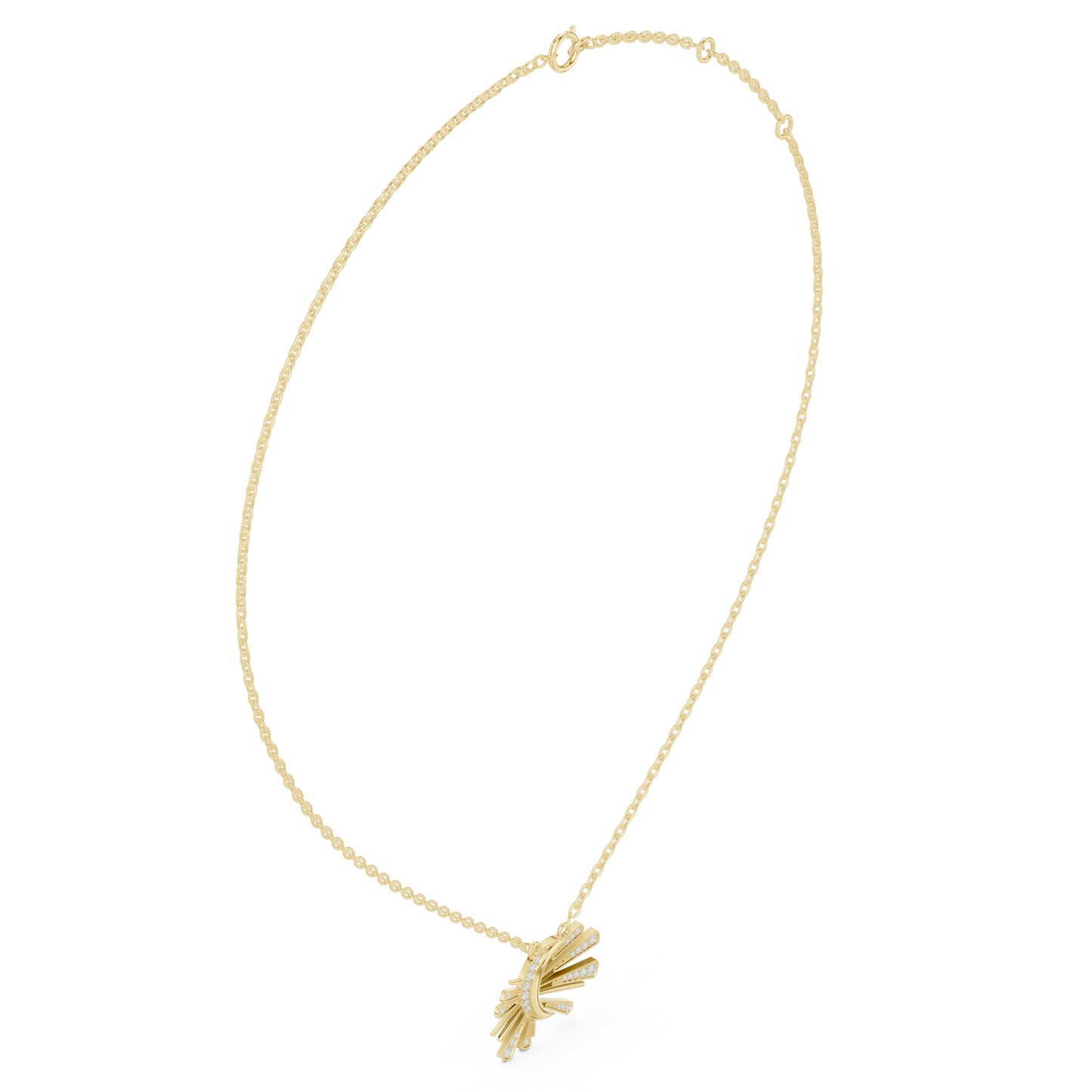 0.30ctw Solid Gold Celestial Sunburst Pendant Art Deco Fan Necklace