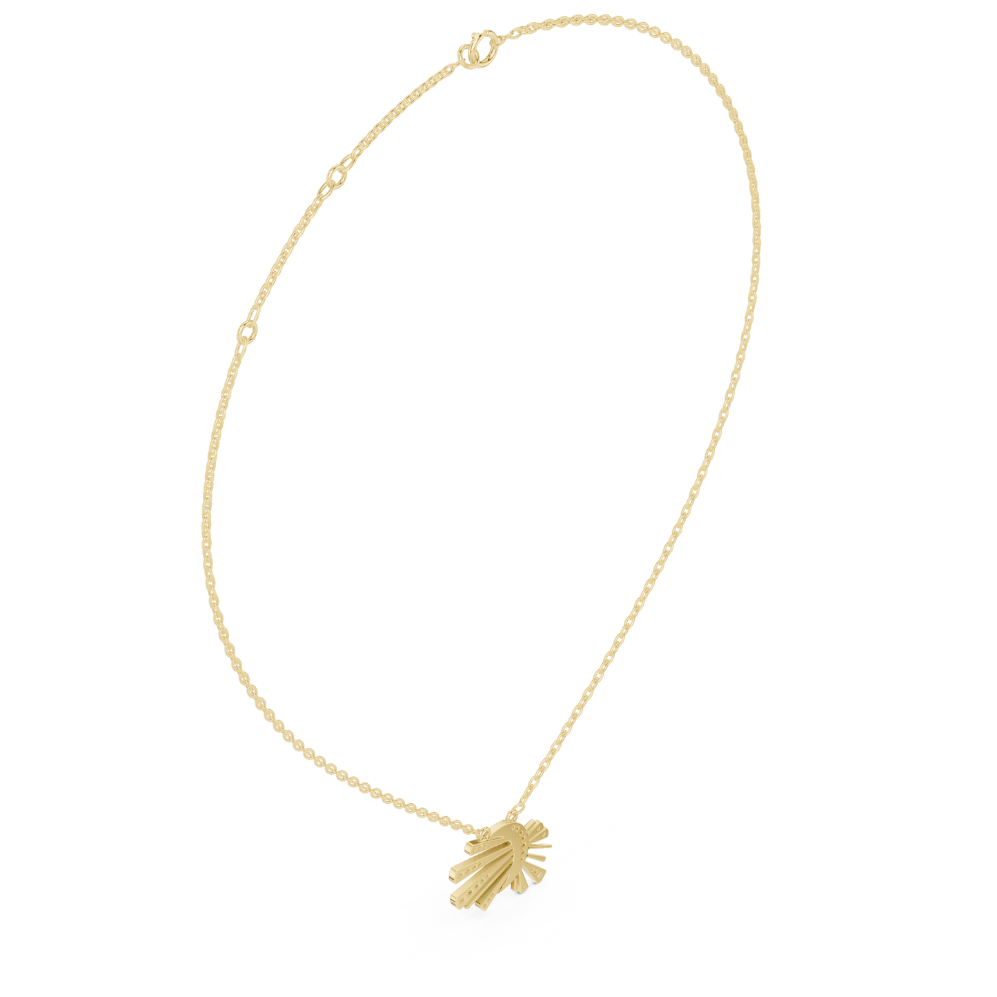 0.30ctw Solid Gold Celestial Sunburst Pendant Art Deco Fan Necklace