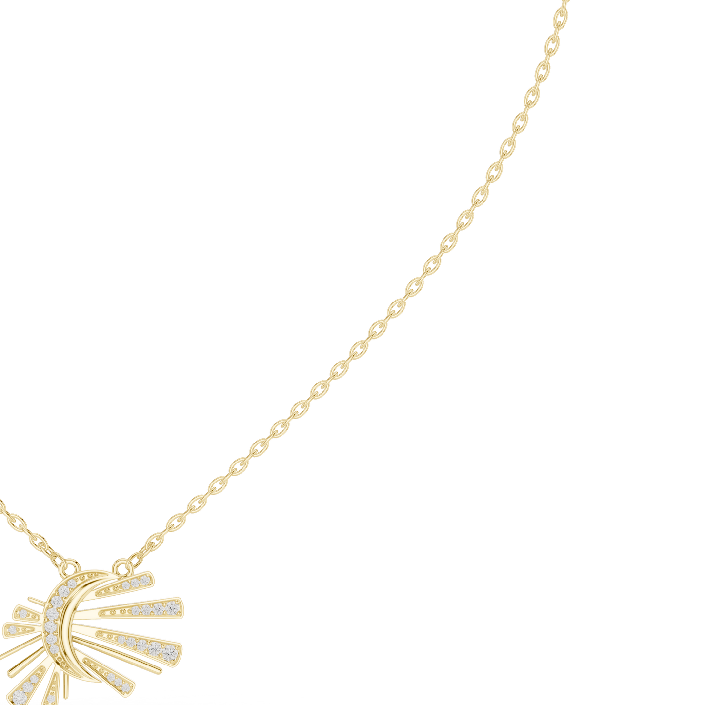 0.30ctw Solid Gold Celestial Sunburst Pendant Art Deco Fan Necklace