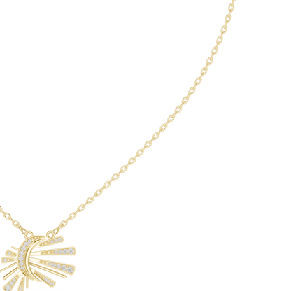 0.30ctw Solid Gold Celestial Sunburst Pendant Art Deco Fan Necklace