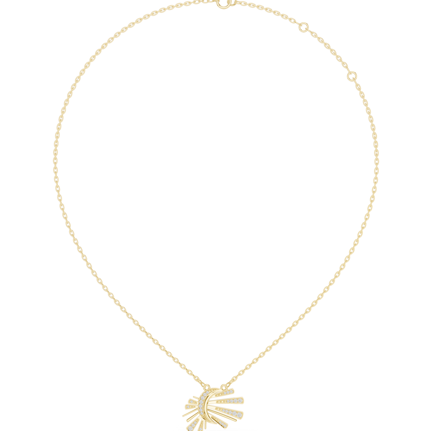 0.30ctw Solid Gold Celestial Sunburst Pendant Art Deco Fan Necklace