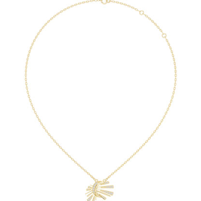 0.30ctw Solid Gold Celestial Sunburst Pendant Art Deco Fan Necklace