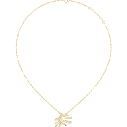 0.30ctw Solid Gold Celestial Sunburst Pendant Art Deco Fan Necklace