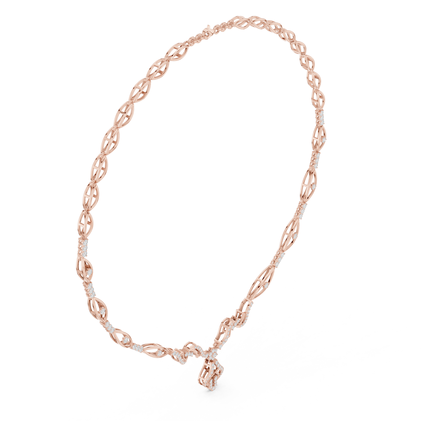 1.84ctw Solid Gold Diamond Drop Necklace | Elegant Wave Bridal Jewelry