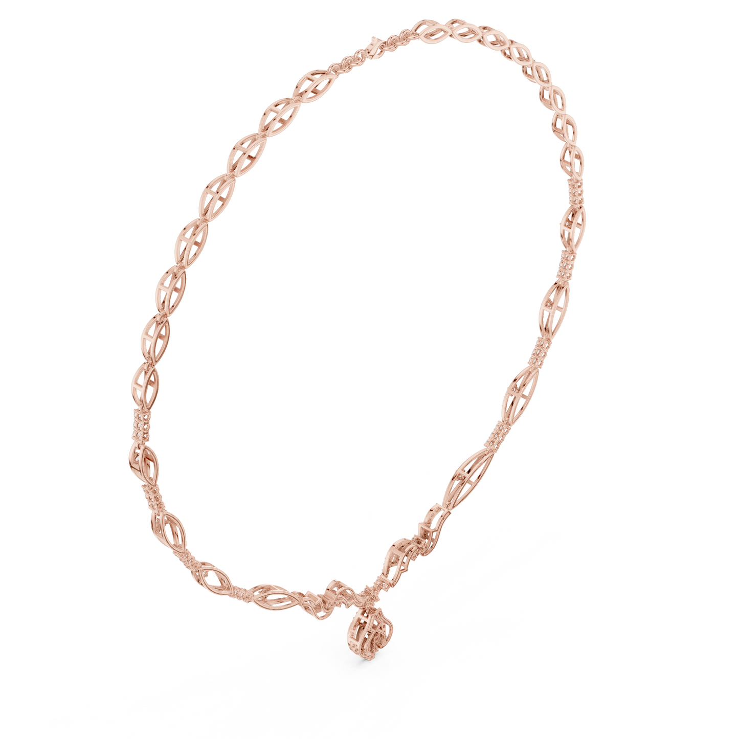 1.84ctw Solid Gold Diamond Drop Necklace | Elegant Wave Bridal Jewelry