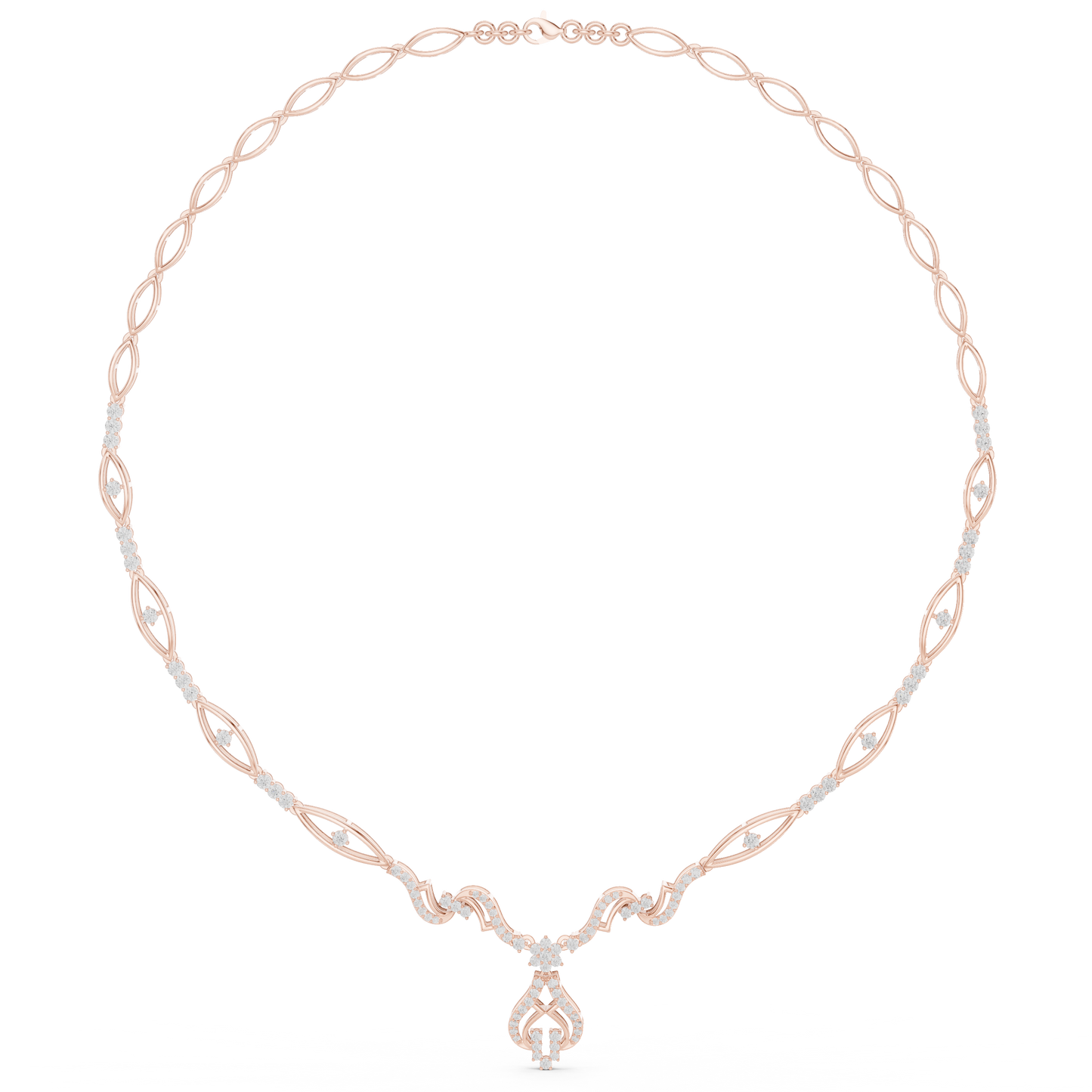 1.84ctw Solid Gold Diamond Drop Necklace | Elegant Wave Bridal Jewelry