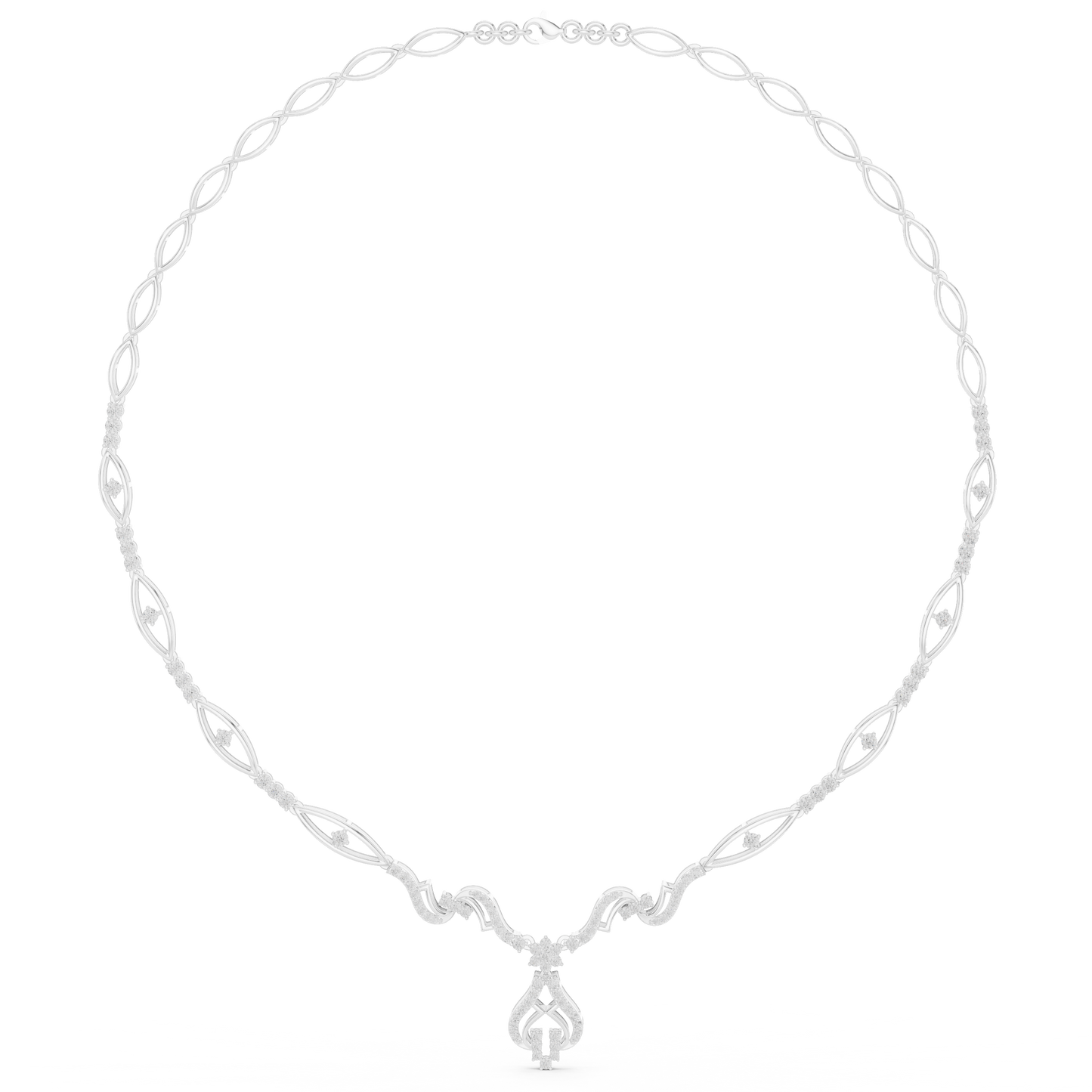 1.84ctw Solid Gold Diamond Drop Necklace | Elegant Wave Bridal Jewelry