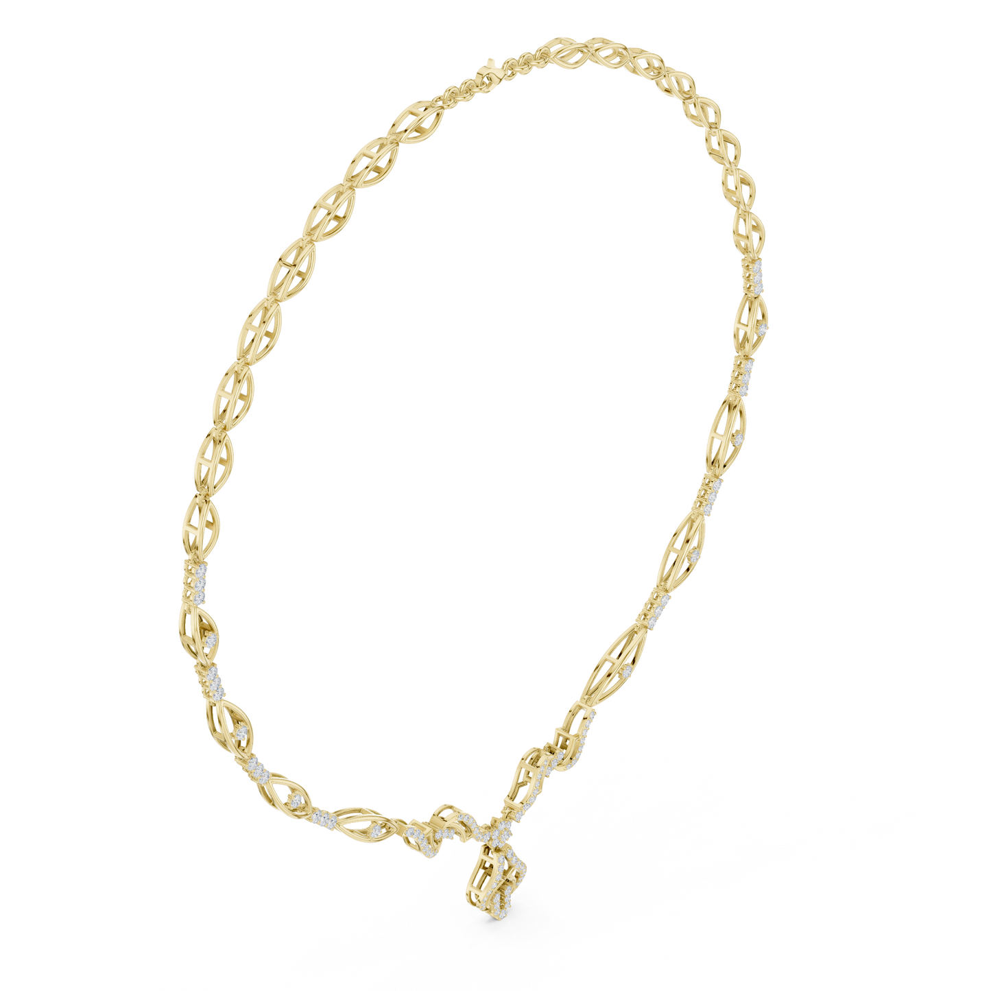 1.84ctw Solid Gold Diamond Drop Necklace | Elegant Wave Bridal Jewelry