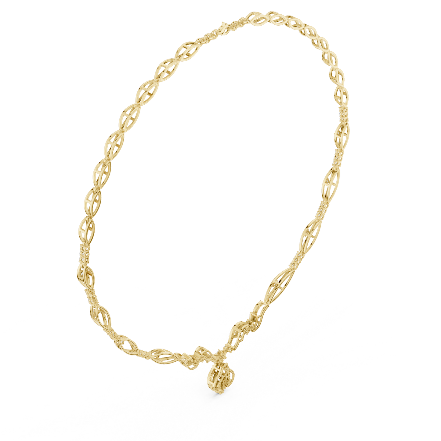 1.84ctw Solid Gold Diamond Drop Necklace | Elegant Wave Bridal Jewelry