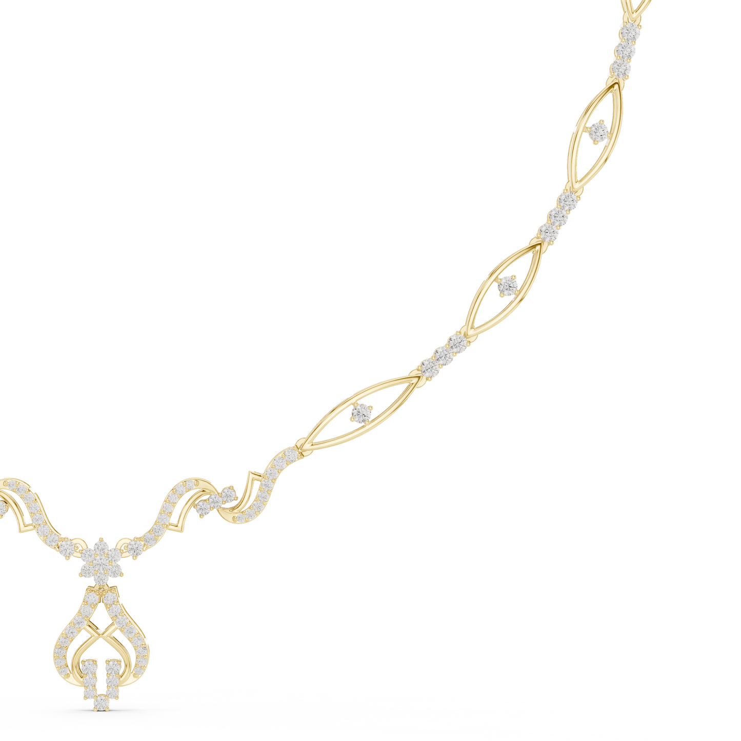 1.84ctw Solid Gold Diamond Drop Necklace | Elegant Wave Bridal Jewelry