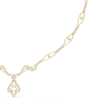 1.84ctw Solid Gold Diamond Drop Necklace | Elegant Wave Bridal Jewelry