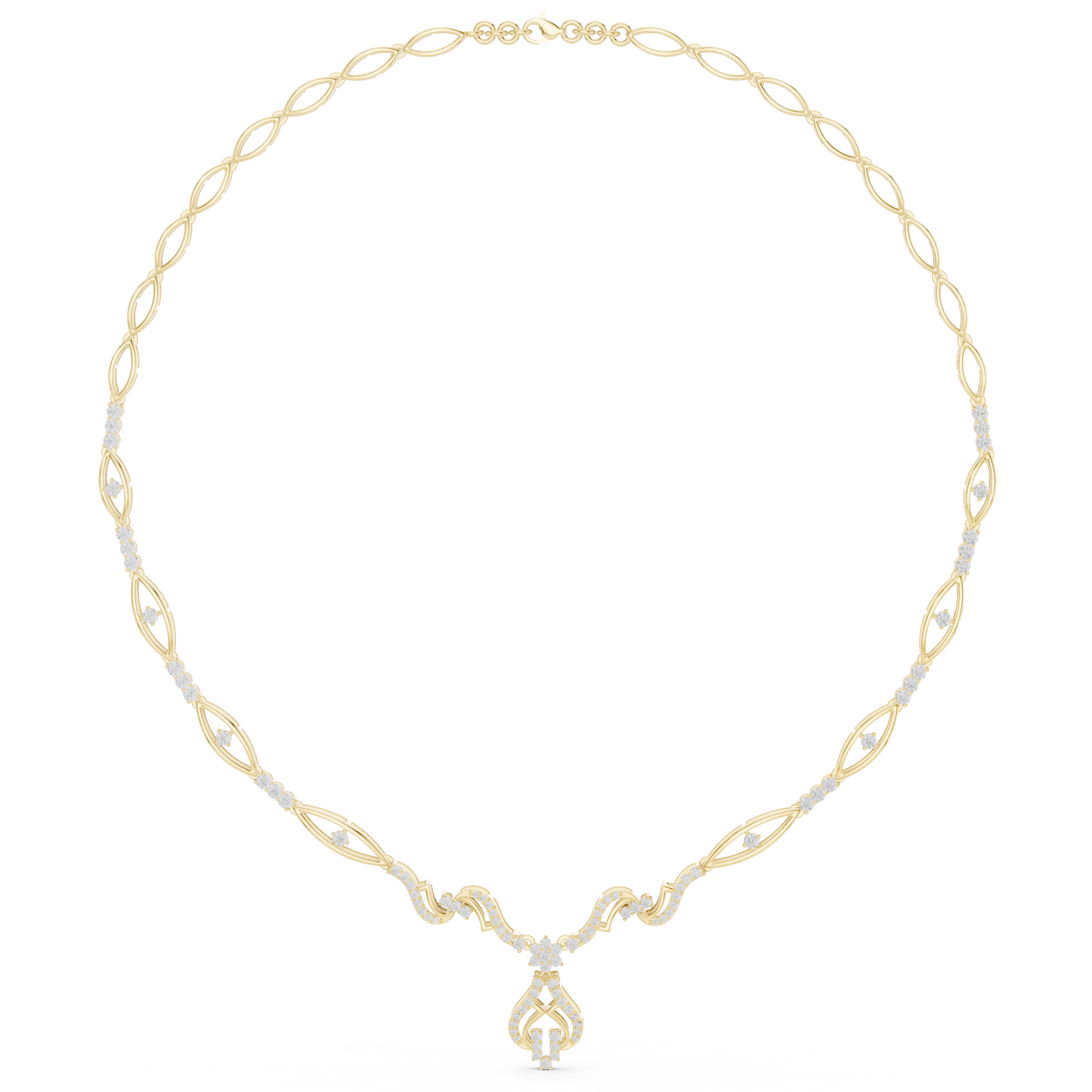 1.84ctw Solid Gold Diamond Drop Necklace | Elegant Wave Bridal Jewelry