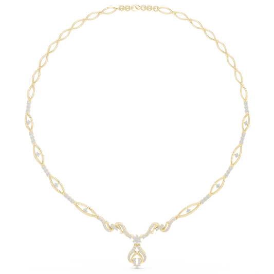 1.84ctw Solid Gold Diamond Drop Necklace | Elegant Wave Bridal Jewelry