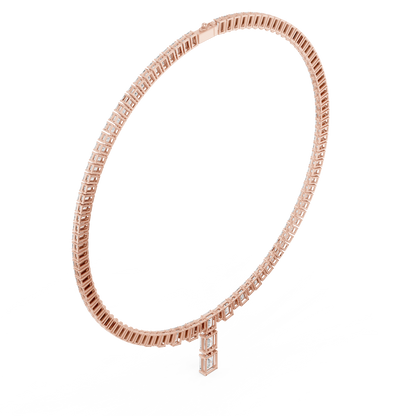33.3ctw Solid Gold Emerald Cut Diamond Tennis Riviere Necklace with Drop