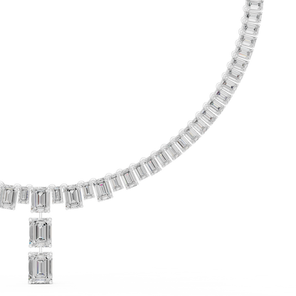 33.3ctw Solid Gold Emerald Cut Diamond Tennis Riviere Necklace with Drop